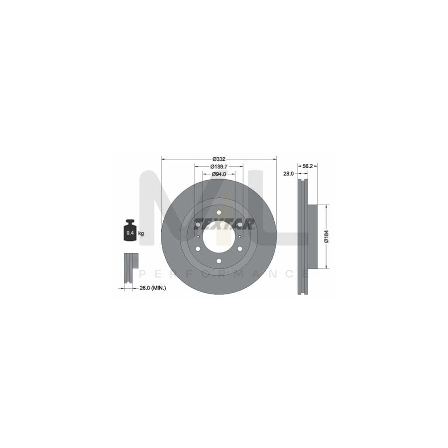 TEXTAR PRO 92167203 Brake Disc for MITSUBISHI PAJERO / SHOGUN Internally Vented, Coated, without wheel hub, without wheel studs | ML Performance Car Parts