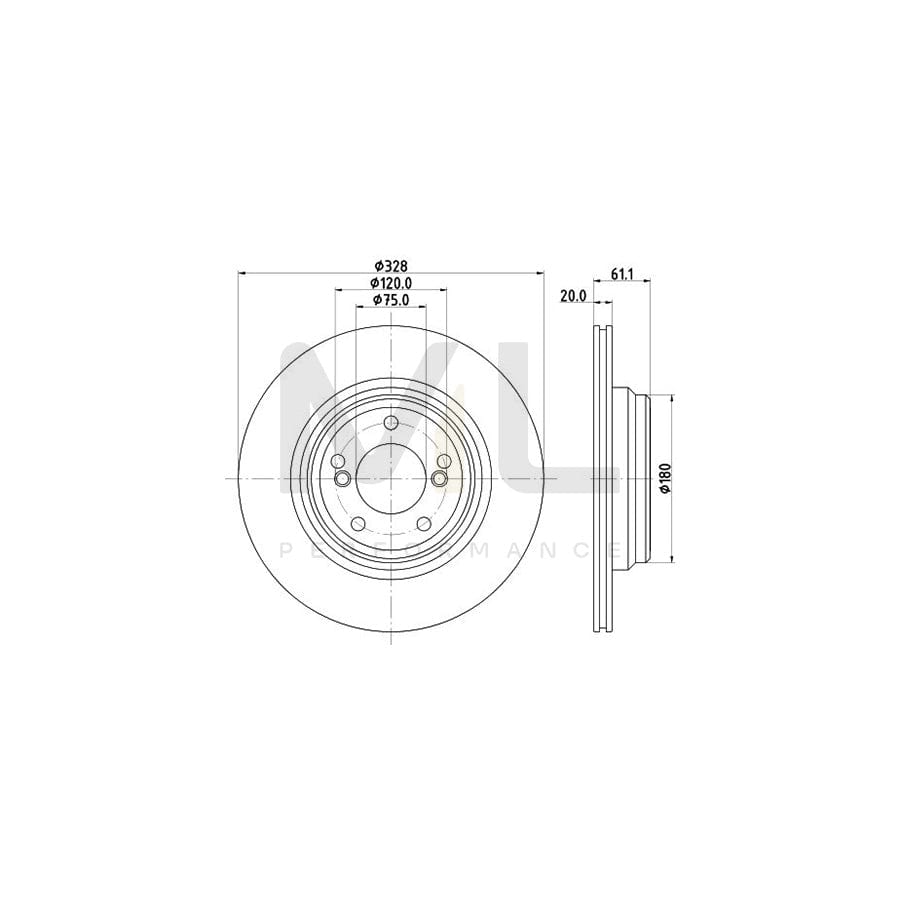 HELLA PRO High Carbon 8DD 355 122-621 Brake Disc for BMW 3 Convertible (E46) Externally Vented, Coated, High-carbon, without wheel hub, without wheel studs | ML Performance Car Parts