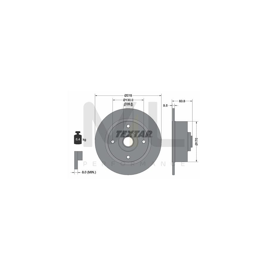 TEXTAR 92010300 Brake Disc Solid, with wheel hub, without wheel studs | ML Performance Car Parts