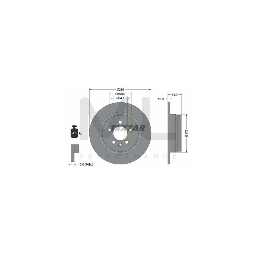 TEXTAR 92103500 Brake Disc Solid, without wheel hub, without wheel studs | ML Performance Car Parts