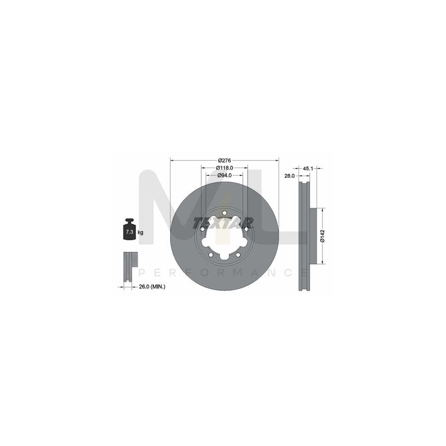 TEXTAR 92324003 Brake Disc Internally Vented, Coated, without wheel hub, without wheel studs | ML Performance Car Parts