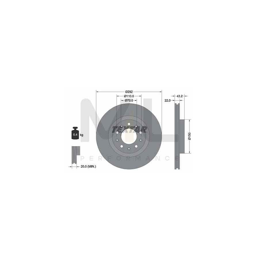 TEXTAR PRO 92221103 Brake Disc Internally Vented, Coated, without wheel hub, without wheel studs | ML Performance Car Parts