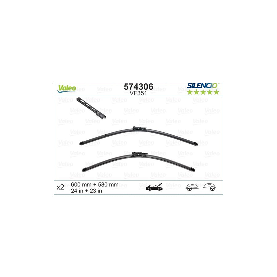 Valeo Silencio Flat Blade Set, Silencio X.Trm 574306 Wiper Blade | ML Performance EU Car Parts