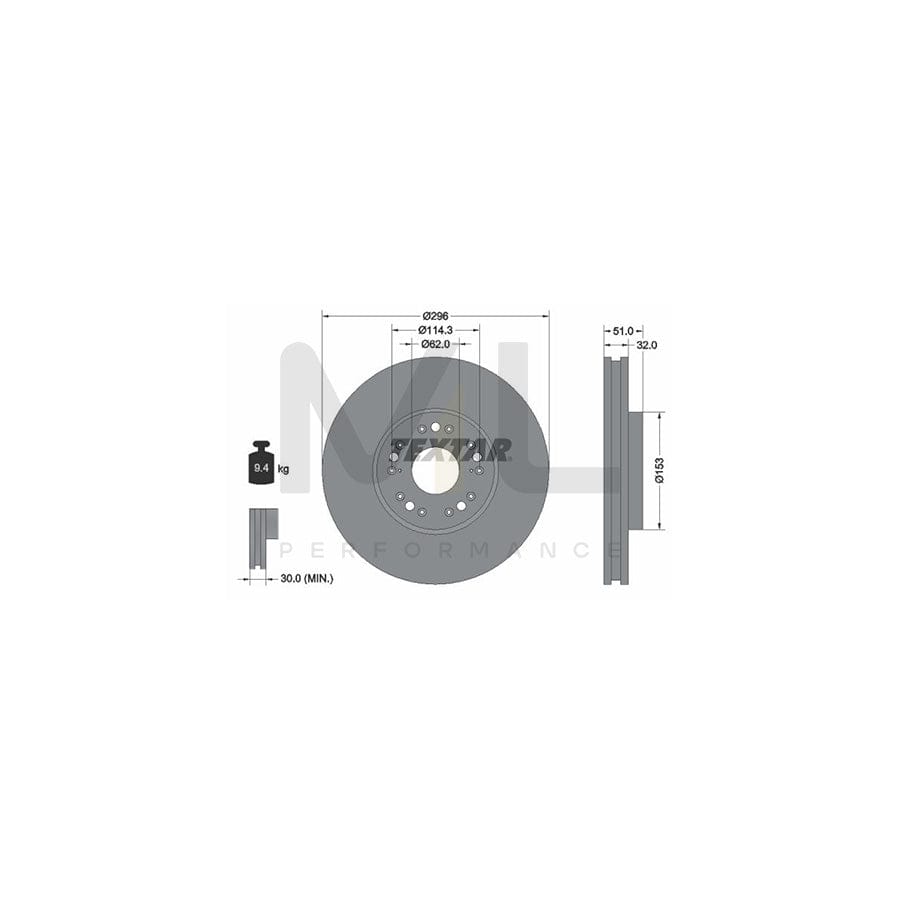 TEXTAR PRO 92237503 Brake Disc Internally Vented, Coated, without wheel hub, without wheel studs | ML Performance Car Parts