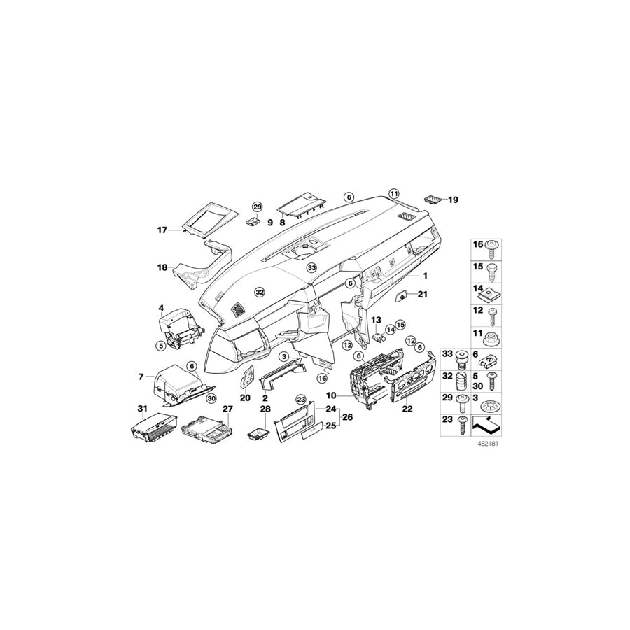 Genuine BMW 51456988990 E61 E60 Cover Dashboard, Center GRAU (Inc. 535xi, 525xd & 520i) | ML Performance EU Car Parts