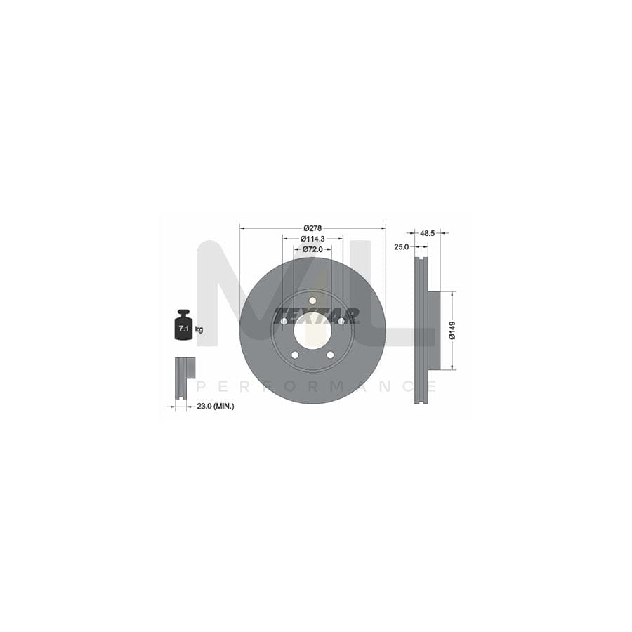 TEXTAR PRO 92130303 Brake Disc Internally Vented, Coated, without wheel hub, without wheel studs | ML Performance Car Parts